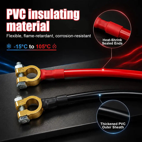 Heavy Duty 2AWG Battery Power Cables Set With Pure Copper Lugs And Connector Clamps For 12V 24V Cars Trucks Boats RV, PVC insulated ends.