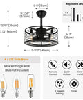 Industrial Caged Ceiling Fan With Light And Remote 18 Inch Black Fandelier dimensions and features diagram