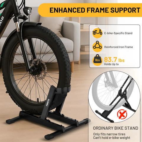 Rock Solid Indoor Bike Stand For 20 To 29 Inch E-Bikes, Road, Mountain And Fat Tire Bikes Up To 4.0 Inches displayed with bike
