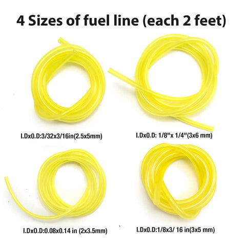 Four yellow fuel lines of varying diameters for AC04122 Fuel Line Kit With Filter And Primer Bulb Replacement For Zama Poulan Craftsman Husqvarna
