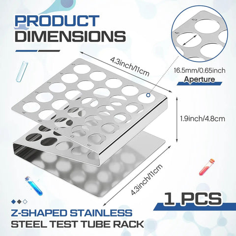 Z Shaped 25 Hole Stainless Steel Test Tube Rack For 16mm Tubes 5 By 5 Holder Stand Storage For Scientific Experiments Durable