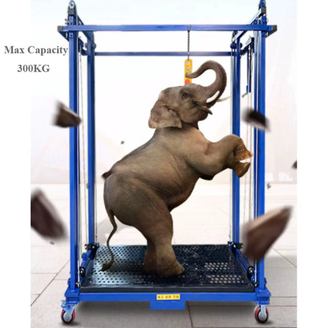 Heavy Duty Electric Lifting Cart And Scaffolding Platform With Wireless Remote Control, 300KG capacity with elephant illustration.