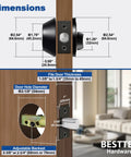 Dimensions of Keyed Alike Deadbolt Set for Exterior Front Doors, Single Cylinder Entry Lock With Same Key, shown on a door.
