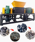 Heavy Duty Dual Shaft Tire Shredder Machine For Fleet Trucks And Standard Cars Ultimate Rubber Recycling Grinder view with shredded tires.