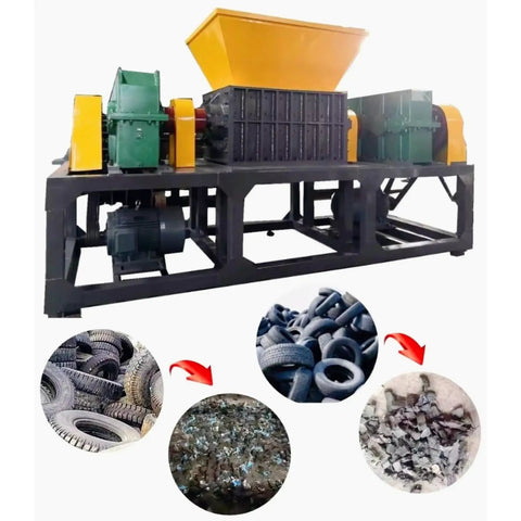 Heavy Duty Dual Shaft Tire Shredder Machine For Fleet Trucks And Standard Cars Ultimate Rubber Recycling Grinder view with shredded tires.