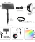 Diagram of Three In One Solar Powered Pendant Light Multicolor RGBW Dusk To Dawn with dimensions and features displayed.