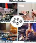60 Piece Set Of Allen Head Grub Screws M3 To M8 In Stainless Steel Pro Grade For Home Repair Door Lock Install Furniture Fix Electronics DIY Projects And More 12 Sizes shown in various applications like electronics repair and furniture assembly.