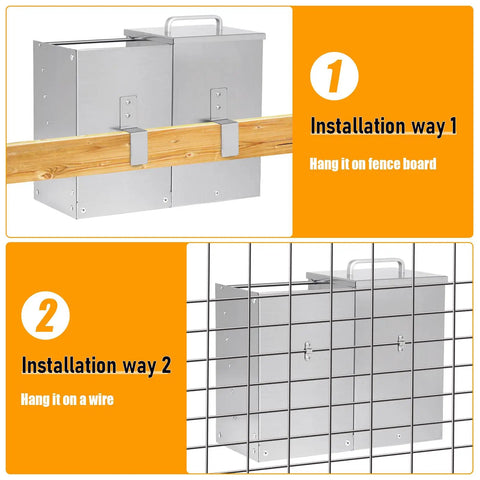 Top Notch Bunny Hopper And Premium Hay Holder For Indoor Cages featuring two installation methods, stacked stainless steel design.