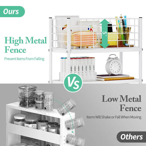 Slim 4 Tier Metal Rolling Cart With Wheels Space Saver For Narrow Spaces, features high metal fence preventing item falls.
