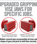 Heavy Duty Smart Jaws Bench Vise Sleeves Lock Down Firearms And Optics With Nine Precision Grooves for secure gripping on guns.