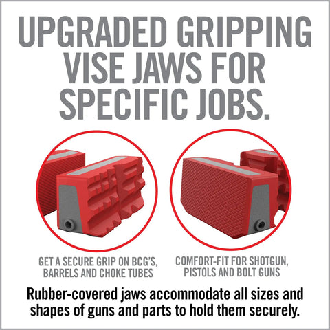 Heavy Duty Smart Jaws Bench Vise Sleeves Lock Down Firearms And Optics With Nine Precision Grooves for secure gripping on guns.