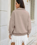 Back view of Cozy Oversized Women Quarter Zip Fleece Sweatshirt With Half Zip Collared Long Sleeve Pullover For Fall And Winter.
