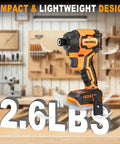 Cordless Impact Driver Tool Only With A Beast Brushless Motor 2300 Inch Pounds Torque Four Speed Settings One Fourth Inch Chuck Lightweight With LED Light Includes Tool Bag Compatible With DeWalt 20V Max Battery on workbench