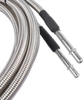 Close-up of No Sweat Fuel Line Quick Fix Kit for Chevy Silverado and GMC Sierra 1500 Classic 2004 to 2007 V8 gas with flexible stainless steel hoses.