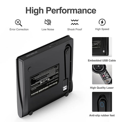 Dope External CD DVD Drive for Laptop USB 3.0 CD ROM DVD RW Burner Plug and Play No Driver Needed Portable Optical Drive for Mac and Windows with USB C and USB A Cable black with embedded USB cable