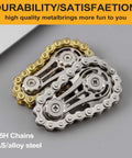 Two Pack Bicycle Chain Gear Fidget Spinner For Stress Relief And Focus Desk Toy in gold and silver, stainless bearings
