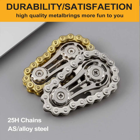 Two Pack Bicycle Chain Gear Fidget Spinner For Stress Relief And Focus Desk Toy in gold and silver, stainless bearings