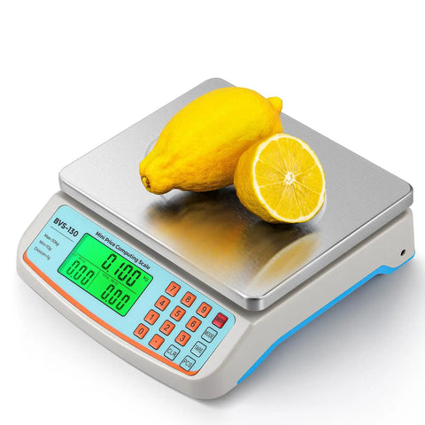 Pro Grade Commercial Food Scale 66Lb 30Kg With Stainless Steel Platter Price Computing Kg Lb Oz Conversion Deli And Produce Scale For Kitchen Or Market With 1G Division showing lemons on display.