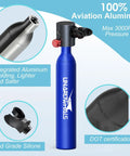 Ultra Portable Mini Scuba Tank for Quick Dives, 0.5L Capacity, 3000 PSI Max, Blue Aluminum Build, Lightweight Dive Cylinder