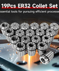 ER32 Collet Set 19Pcs For CNC Engraving And Milling Lathe Tools 2mm To 20mm Range with precision collets displayed
