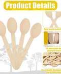 50 Pcs Disposable Wooden Spoons 6.3 Inch, Eco Friendly Biodegradable Cutlery, shown in product details with eco features.