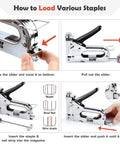 Diagram showing how to load the 3 In 1 Heavy Duty Staple Gun Set With Remover All Steel Construction 2000 Staples Pro Grade
