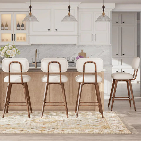 26 Inch Swivel Bar Stools Set Of 2 Beige PU Leather Counter Height Chairs With Low Back And Metal Legs in kitchen island setup