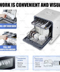Compact Countertop Dishwasher Handles The Heavy Lifting With Automatic 1000 Watt Cleansing Cycles Spanning Eco Intensive And Quick Wash Options For Total No Fuss Kitchen Refresh showing pull-out dish rack and chopstick holder.