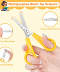 Bulk Pack Of 12 Kids Safety Scissors, 5 Inch Scissors For School And Craft, Soft Grips With Non Slip Handles, Rounded Safety Tips, Lightweight For Ages 4 5 6 7 8 9 10 12, Ideal Classroom And Craft Set, yellow blunt tip safety scissors with ruler scale