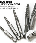 Close-up of spiral flutes from Stripped Screw And Bolt Extractor Set With Left Hand Drill Bits, 5-piece tool detail.