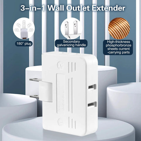 Three Way Rotating Wall Plug Adapter 2 Prong Portable Outlet Splitter Type A For Travel US To Japan Philippines White