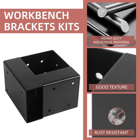 Heavy Duty 3 Way Corner Brackets Set For DIY Workbench And Work Table Fits 4x4 And 2x4 Lumber Right Angle Corner Brackets With Pre Drilled Holes