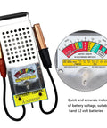 Battery Load Tester For 6V And 12V Vehicles With Voltmeter And Alligator Clips, metal handheld unit with analog gauge