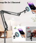 Floor Magnetic Phone Holder For Bedside Use, Adjustable Bed Mount For iPhone MagSafe, demo of snap-on feature