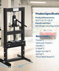 6 Ton H Frame Hydraulic Floor Shop Press For Heavy Duty Automotive And Metalworking Tasks With Adjustable Plates For Bending Straightening Bearing Removal And U Joint Repair, black steel frame