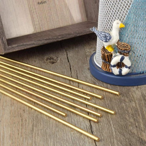 Brass rod stock set, solid round bars 8 mm (5/16 in) dia, 12 in long, for lathe turning and DIY crafts