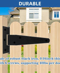 Light Duty T Strap Hinges for Barn Doors and Gates 4 Inch Black Wrought Iron Rustproof attached to wooden fence