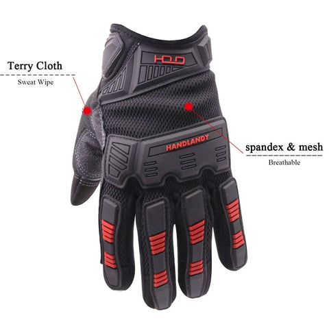 Heavy Duty Touch Screen Work Gloves For Men With Padded Knuckles And Palm Anti Abrasion Black Red Large, palm view