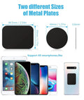 Street Tested Metal Plates For Magnetic Phone Mounts 4 Pack showing two sizes of matte black metal plates for secure mounting.