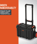 Workhorse Light Duty Modular Rolling Toolbox System With Telescopic Handle And Mobile Base With Two Rugged Rubber Wheels