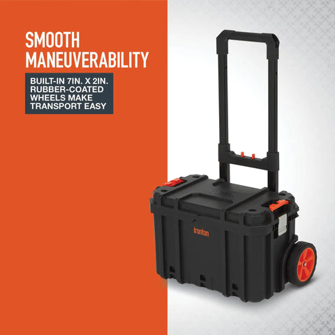 Workhorse Light Duty Modular Rolling Toolbox System With Telescopic Handle And Mobile Base With Two Rugged Rubber Wheels