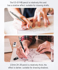 Two images showing Do It All Six Piece Art Mechanical Pencil Set For Writing, Sketching And Drawing, in use on paper.