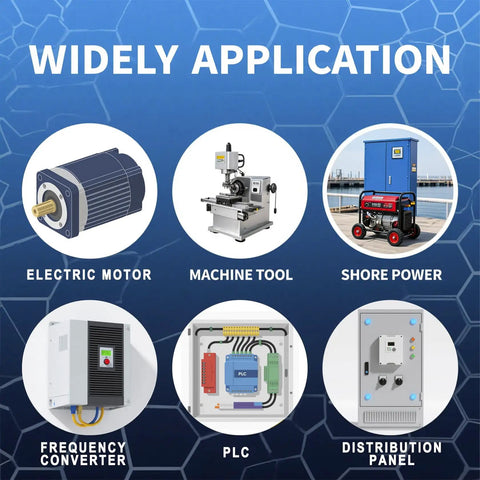 Applications of Universal Rotary Cam Selector Changeover Switch SZW26 20 D2022 including motors, tools, and panels.
