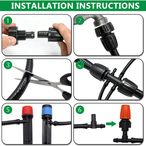All In One 240 Ft Drip Irrigation System Kit With 1/2 Inch Main Hose And 1/4 Inch Distribution Tubing installation steps
