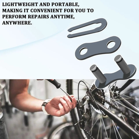 Person repairing bike using 10 Pack Bike Chain Master Links For Bicycle Repair Kit Heavy Duty Carbon Steel Roller Chain Connectors