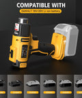 Cordless Heat Gun For 20V And 18V Batteries Portable Hot Air Tool Kit With 5 Nozzles, shown with DeWalt battery compatibility.