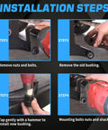 Installation steps for Eight Nylon Trailer Leaf Spring Bushings Kit with Nine Sixteenths Inch ID on leaf spring system
