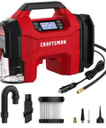 Plug And Play Three In One Portable Air Compressor Tire Inflator And Car Vacuum With Knockout 160 Psi Pressure and 20k RPM setup.