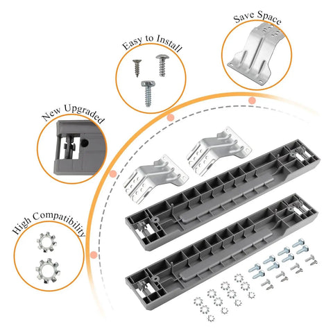 2026 Upgraded Front Load Washer Dryer Stacking Kit for 27 Inch Machines, featuring brackets, guides, and screws for secure stacking.