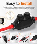 Two Port Inline Splice Connector Kit For Two To Fourteen AWG Aluminum To Copper Wire, Insulated Inline Splice Connectors, Heavy Duty Wire Splices For Car Boat RV Wiring, Includes Five Thirty-Second Inch Slotted Allen Hex, Six Pack installed on red wire